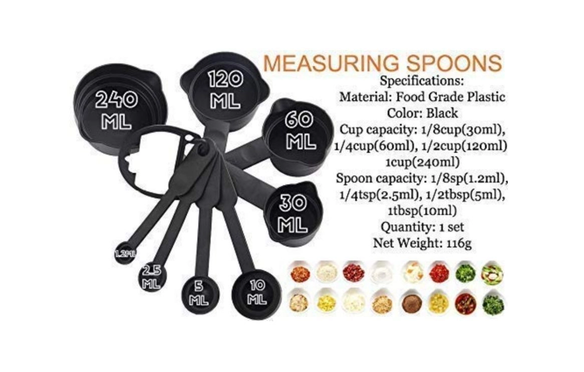 Premium 8pcs Measuring Cup and Spoon Set,Measuring Cups for Kitchen, Measuring Cups for Baking Cake, Cake Baking Accessories, Measuring Spoons and Cups Set,Multi Purpose Kitchen Tooll - Black - ( Pack Of 01 ) 2