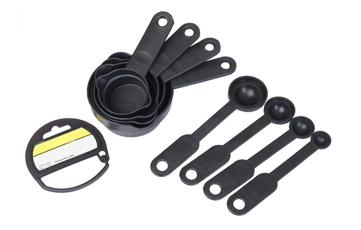 Premium 8pcs Measuring Cup and Spoon Set,Measuring Cups for Kitchen, Measuring Cups for Baking Cake, Cake Baking Accessories, Measuring Spoons and Cups Set,Multi Purpose Kitchen Tooll - Black - ( Pack Of 01 ) 3