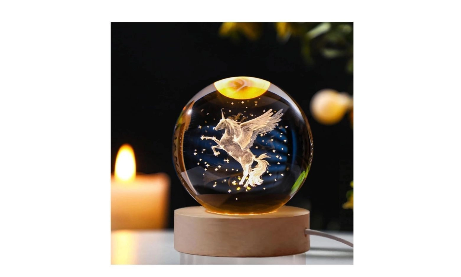 Ridit Galaxy 3D Crystal Ball Night Light with Wooden Base - LED USB Table Lamp for Kids, Teens, and Home Decor (Unicorn) 1