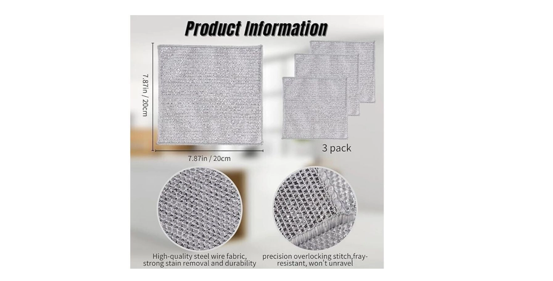 Double-Sided Multipurpose Microfiber Cloths, Stainless Steel Scrubber, Non-Scratch Wire Dishcloth, Durable Kitchen Scrub Cloth 2