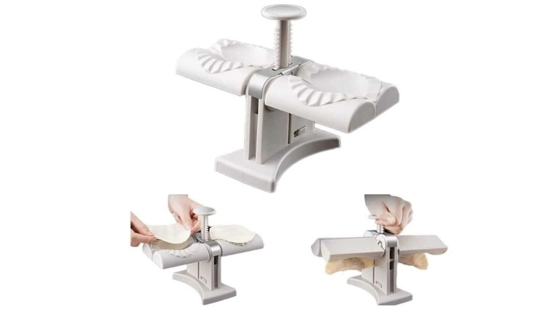Household Double Head Automatic Dumpling Maker Mould - Stainless Steel Dumpling Maker, Wrap Two At A Time, Safety ABS material, Easy-tool for Dumpling, Kitchen Accessories (Silver) 1