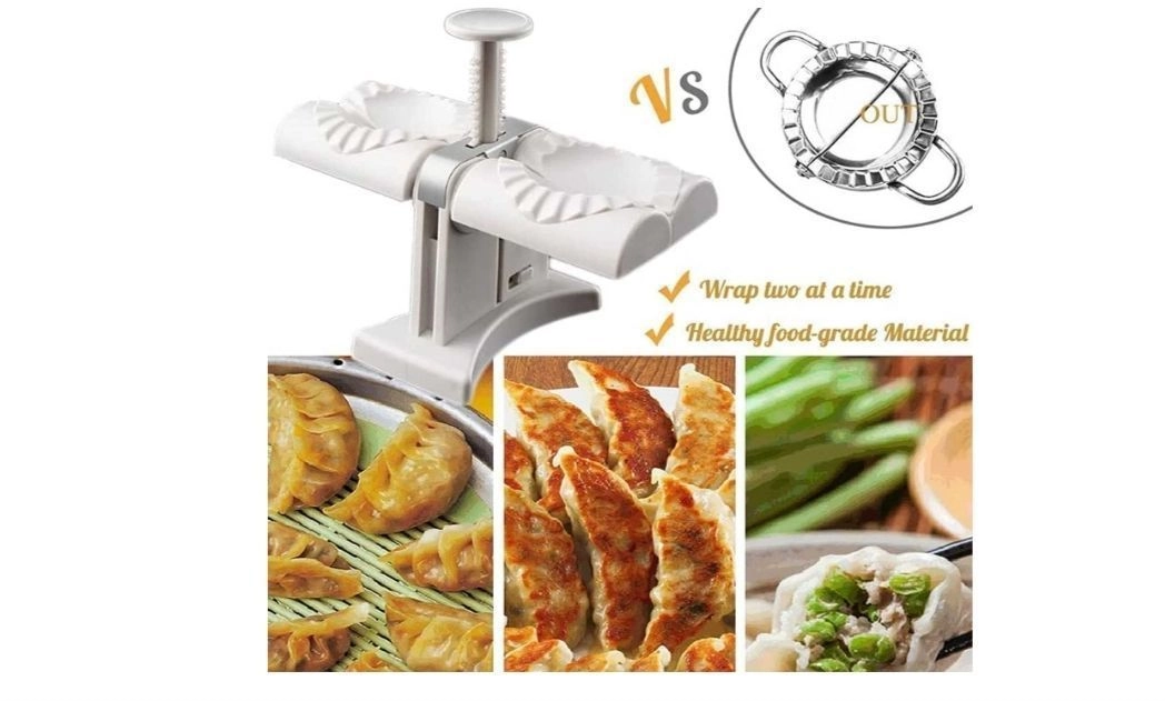 Household Double Head Automatic Dumpling Maker Mould - Stainless Steel Dumpling Maker, Wrap Two At A Time, Safety ABS material, Easy-tool for Dumpling, Kitchen Accessories (Silver) 3