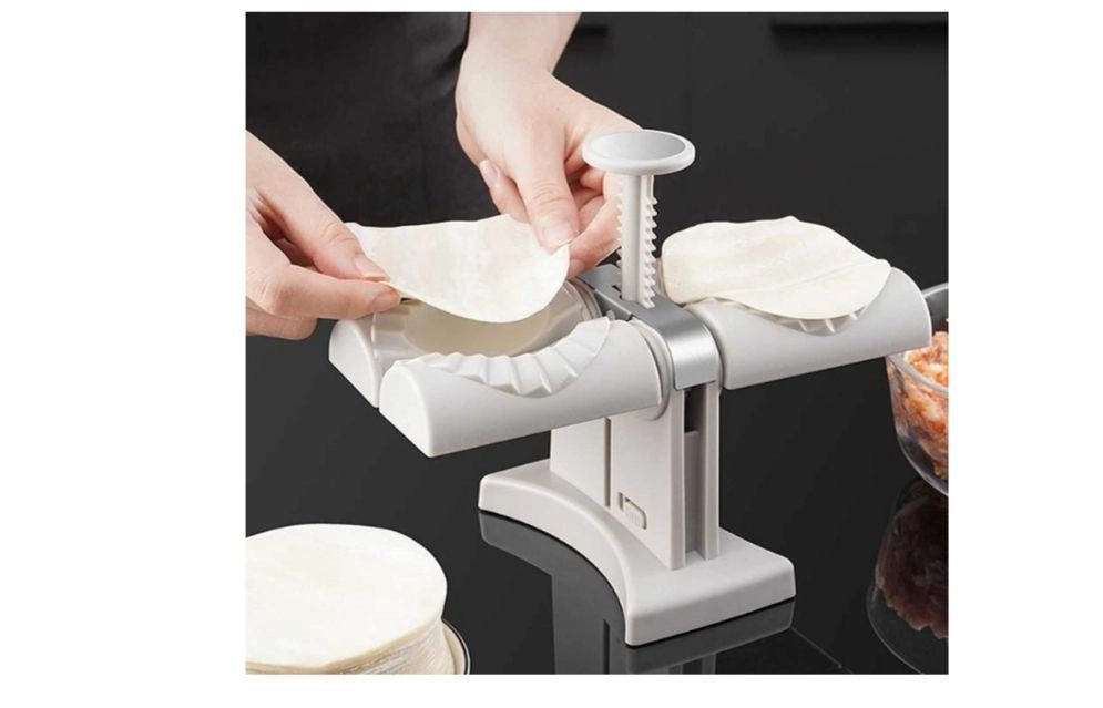Household Double Head Automatic Dumpling Maker Mould - Stainless Steel Dumpling Maker, Wrap Two At A Time, Safety ABS material, Easy-tool for Dumpling, Kitchen Accessories (Silver) 4