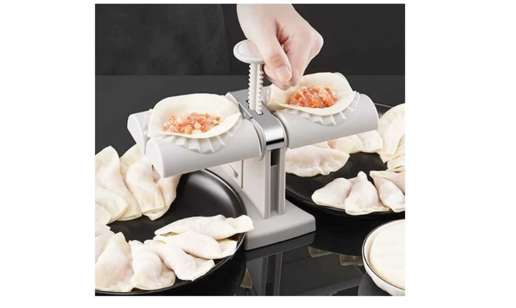 Household Double Head Automatic Dumpling Maker Mould - Stainless Steel Dumpling Maker, Wrap Two At A Time, Safety ABS material, Easy-tool for Dumpling, Kitchen Accessories (Silver) 6
