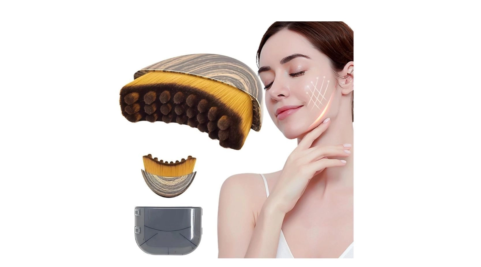 Lymphatic Contour Face Brush Wooden Curved Handle for Facial Massage Jawline Cheeks Neck Care Soft Bristles Natural Wood Manual Massage Tool Single Pack Brown Medium Size 1
