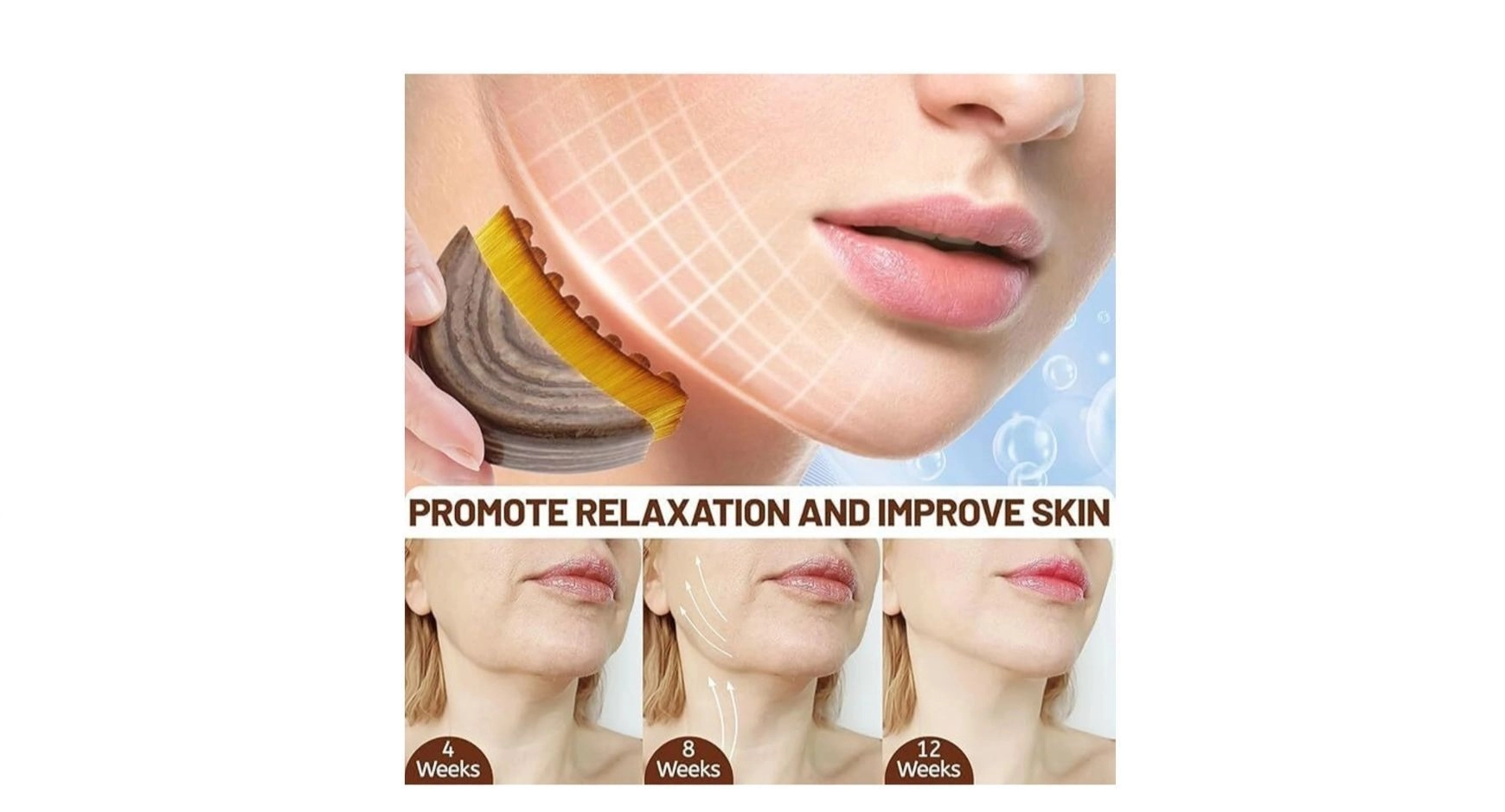Lymphatic Contour Face Brush Wooden Curved Handle for Facial Massage Jawline Cheeks Neck Care Soft Bristles Natural Wood Manual Massage Tool Single Pack Brown Medium Size 3