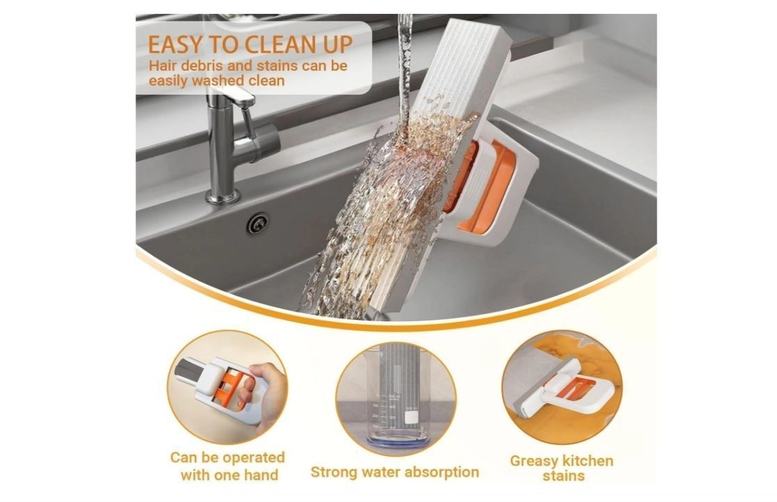 Mini Foldable Desktop Mop for Kitchen | Self-Squeeze Sponge Mop for Wet & Dry Cleaning | Portable Handheld Cleaning Tool for Glass, Bathroom, Living Room & Small Spaces 6
