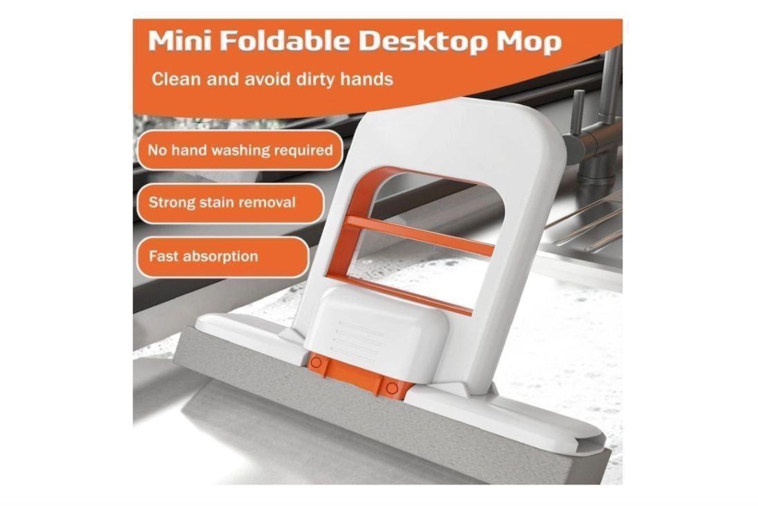 Mini Foldable Desktop Mop for Kitchen | Self-Squeeze Sponge Mop for Wet & Dry Cleaning | Portable Handheld Cleaning Tool for Glass, Bathroom, Living Room & Small Spaces 7