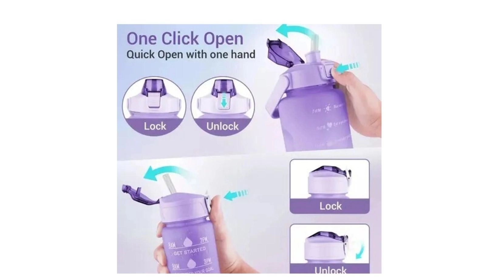 Set of 3 Motivational Water Bottles with Time Marker (2L, 900ml, 350ml) | Leakproof BPA-Free Sipper Bottles with Straw | Stylish Plastic Bottle Combo for Gym, Office, School – Multicolor 2
