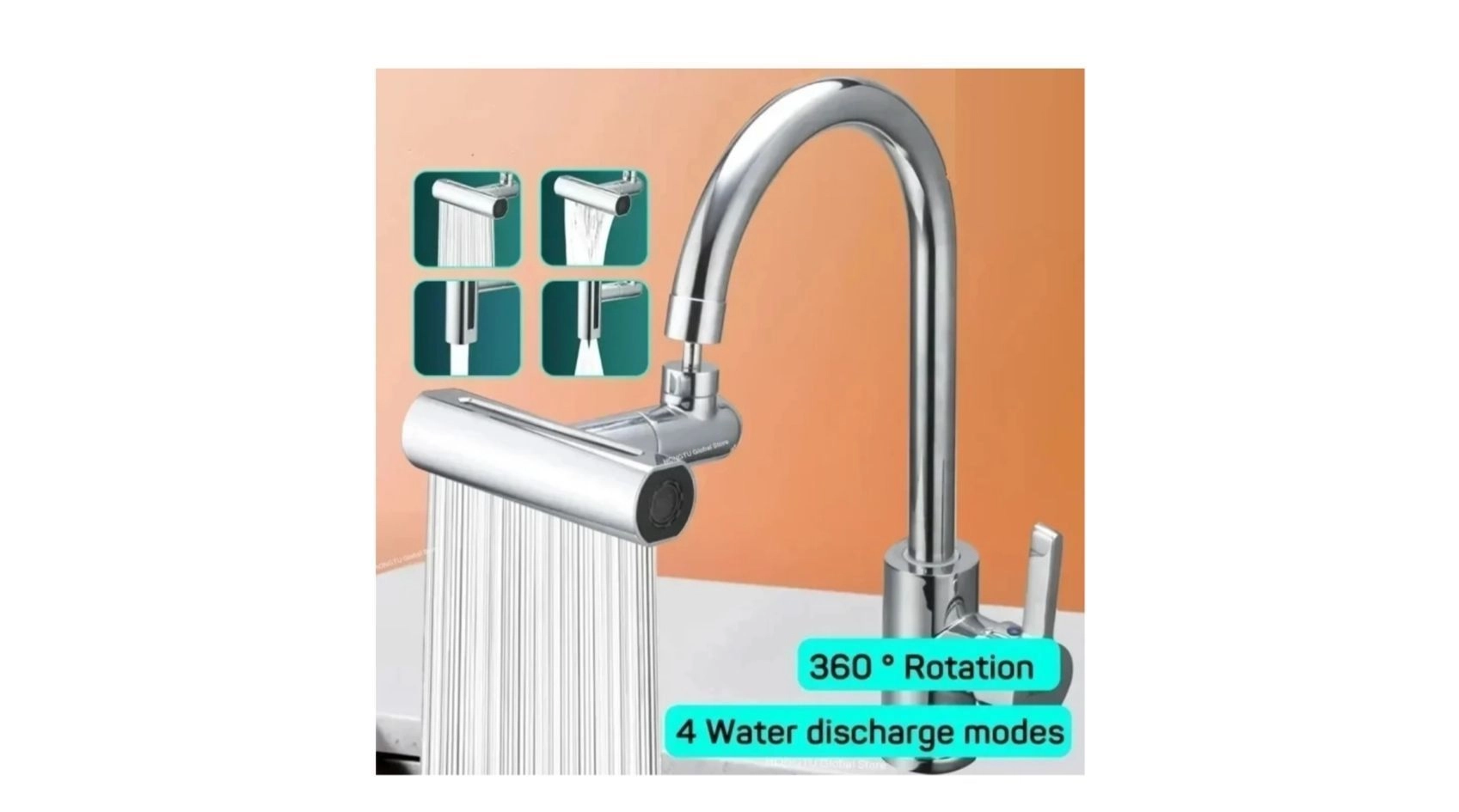 4 in 1 Waterfall Kitchen Faucet - 360°Swivel, Splash-Proof Head, High Arc Sink Faucet for Washing Fruit, Vegetable 2