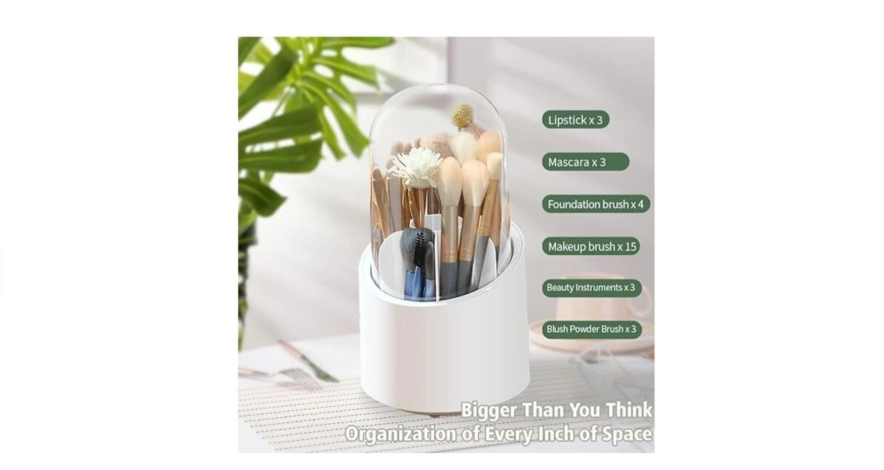 Makeup Brushes 360�Rotating Organizer With Lid Cosmetic Brush Storage Box For Dressing Table Makeup Brush Holder (1Pcs.) 1