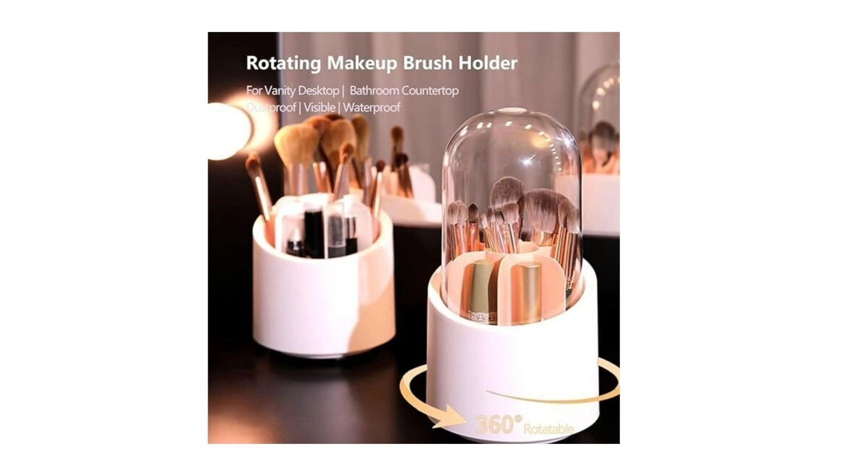 Makeup Brushes 360�Rotating Organizer With Lid Cosmetic Brush Storage Box For Dressing Table Makeup Brush Holder (1Pcs.) 2