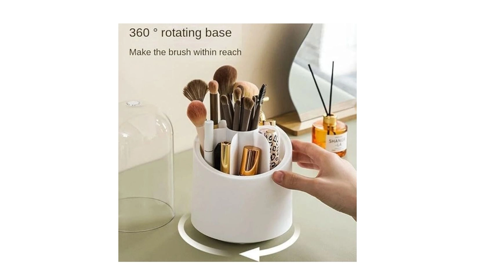 Makeup Brushes 360�Rotating Organizer With Lid Cosmetic Brush Storage Box For Dressing Table Makeup Brush Holder (1Pcs.) 3