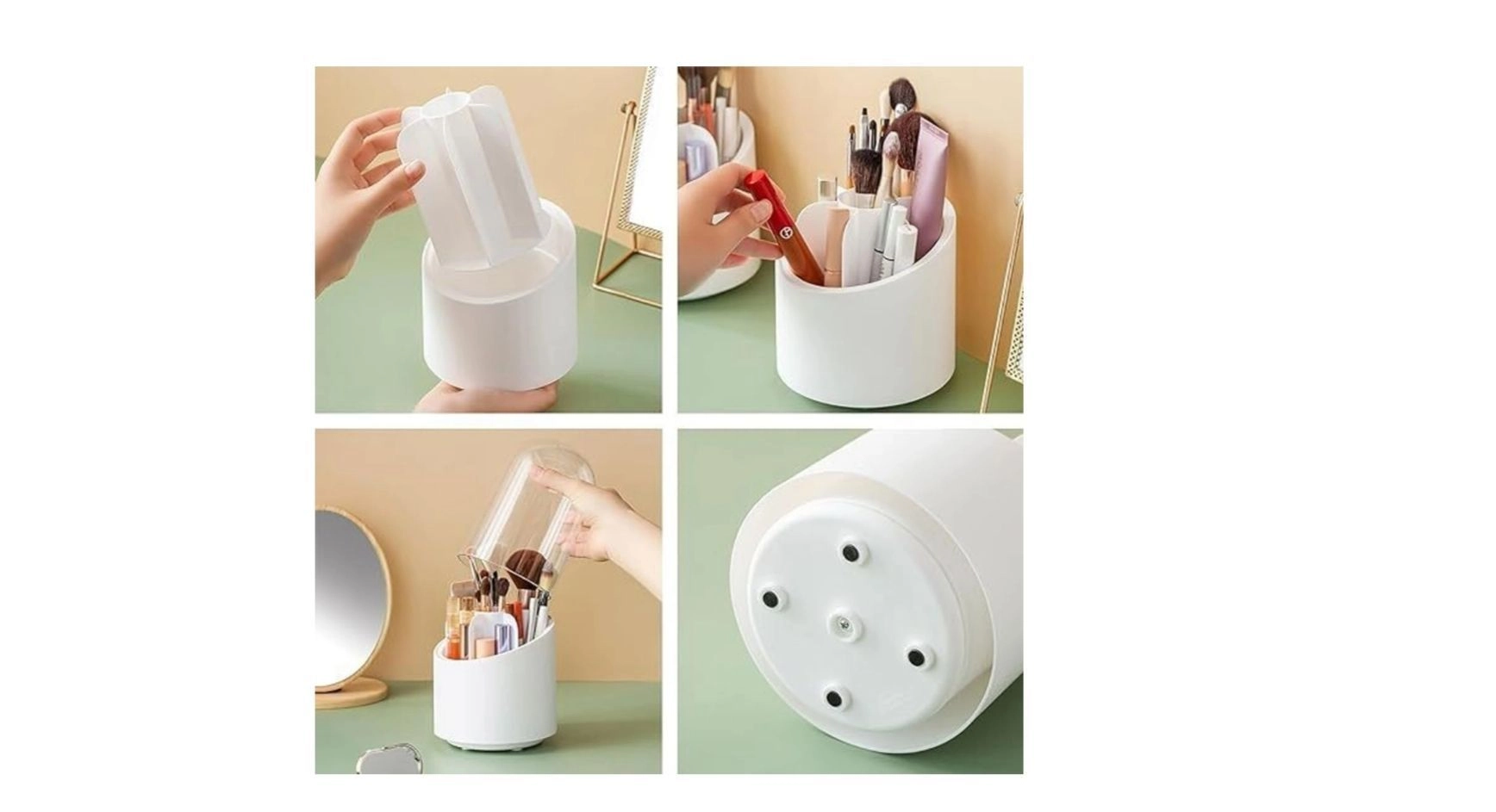 Makeup Brushes 360�Rotating Organizer With Lid Cosmetic Brush Storage Box For Dressing Table Makeup Brush Holder (1Pcs.) 4