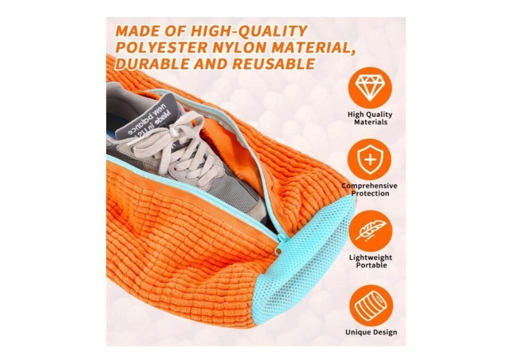 Shoe Washing Machine Bag, Upgraded Laundry Shoe Bag with YKK Zipper, 360° Clean Shoe Bag for Washing Machine, Reusable Shoe Laundry Bag for All Size Shoes(Yellow) 3