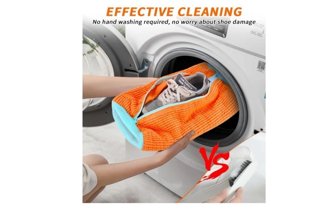 Shoe Washing Machine Bag, Upgraded Laundry Shoe Bag with YKK Zipper, 360° Clean Shoe Bag for Washing Machine, Reusable Shoe Laundry Bag for All Size Shoes(Yellow) 5