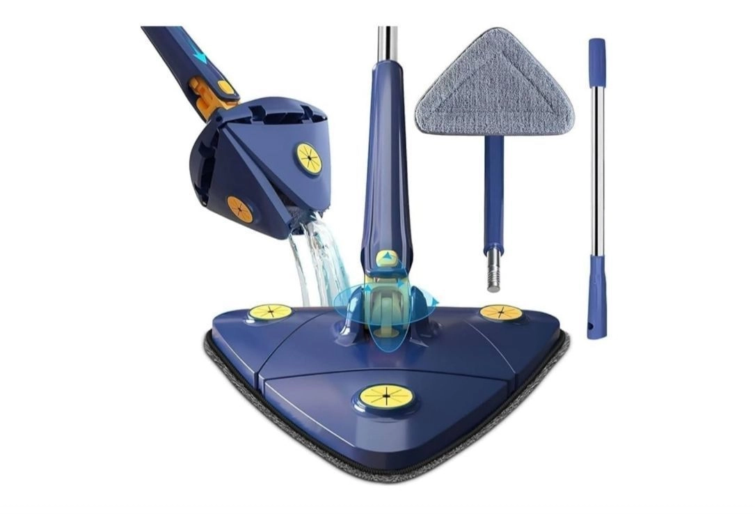 360° Rotatable Adjustable Multifunctional Cleaning Mop Triangle Mop with Stainless Steel Long Handle Push-Pull Squeezing Cleaning Mop Dry & Wet Mop for Floor Windows Ceiling Wall 1
