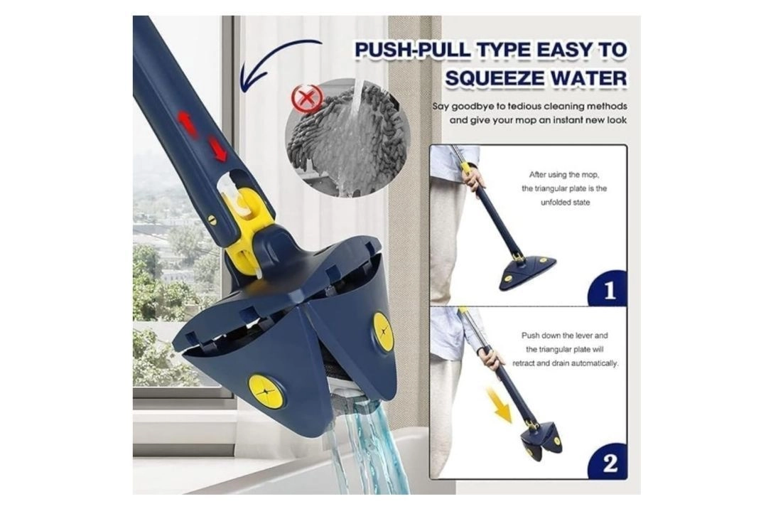 360° Rotatable Adjustable Multifunctional Cleaning Mop Triangle Mop with Stainless Steel Long Handle Push-Pull Squeezing Cleaning Mop Dry & Wet Mop for Floor Windows Ceiling Wall 2