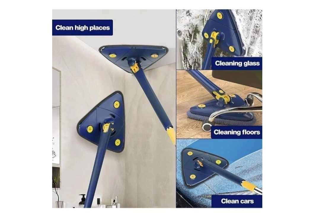 360° Rotatable Adjustable Multifunctional Cleaning Mop Triangle Mop with Stainless Steel Long Handle Push-Pull Squeezing Cleaning Mop Dry & Wet Mop for Floor Windows Ceiling Wall 3