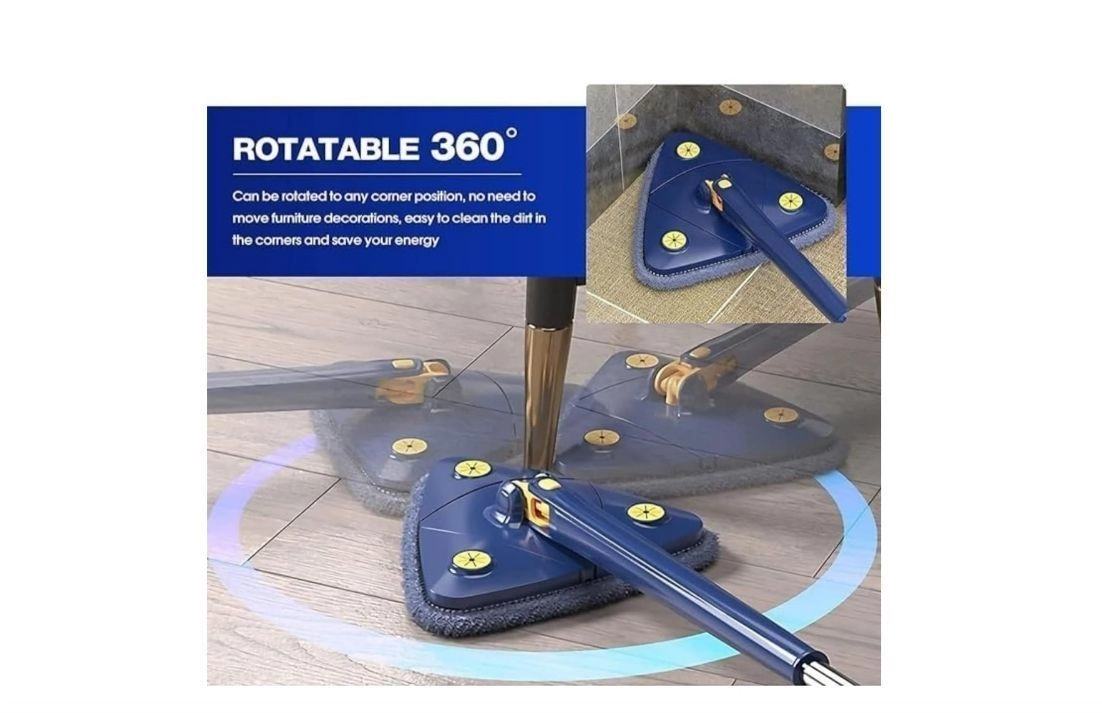360° Rotatable Adjustable Multifunctional Cleaning Mop Triangle Mop with Stainless Steel Long Handle Push-Pull Squeezing Cleaning Mop Dry & Wet Mop for Floor Windows Ceiling Wall 5