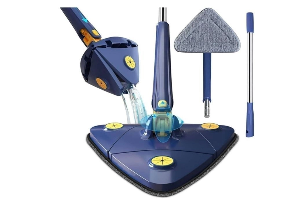 360° Rotatable Adjustable Multifunctional Cleaning Mop Triangle Mop with Stainless Steel Long Handle Push-Pull Squeezing Cleaning Mop Dry & Wet Mop for Floor Windows Ceiling Wall 7