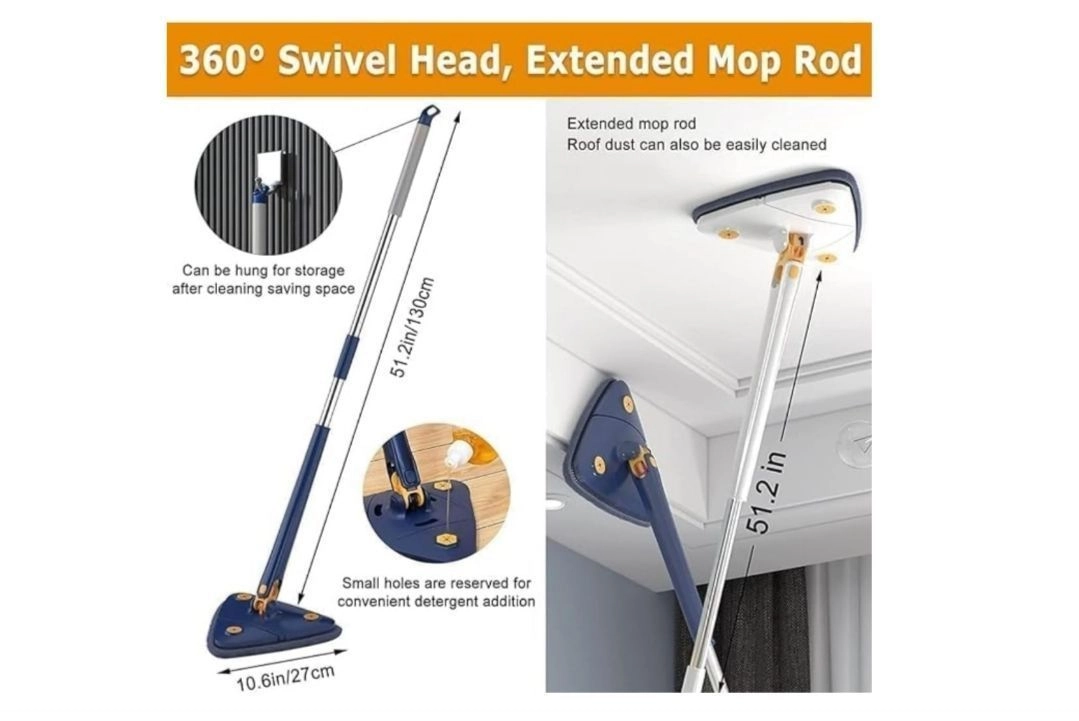 360° Rotatable Adjustable Multifunctional Cleaning Mop Triangle Mop with Stainless Steel Long Handle Push-Pull Squeezing Cleaning Mop Dry & Wet Mop for Floor Windows Ceiling Wall 8