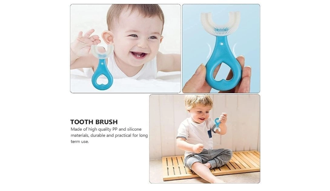 U-Shaped,Hand Powered For Kids 2-6 Years Kids Baby Infant Manual Toothbrush, Food Grade Ultra Soft Silicone Brush Head, Whole Mouth Cleaning Tool (U-Shaped Brush) (Pink, Pack of 1) 3