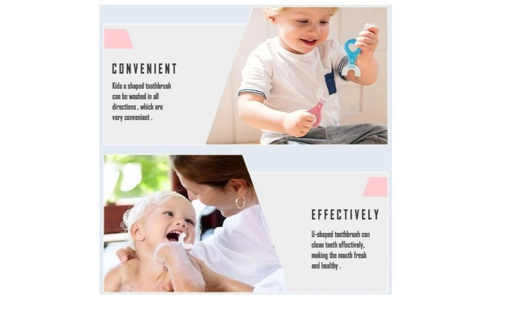 U-Shaped,Hand Powered For Kids 2-6 Years Kids Baby Infant Manual Toothbrush, Food Grade Ultra Soft Silicone Brush Head, Whole Mouth Cleaning Tool (U-Shaped Brush) (Pink, Pack of 1) 4