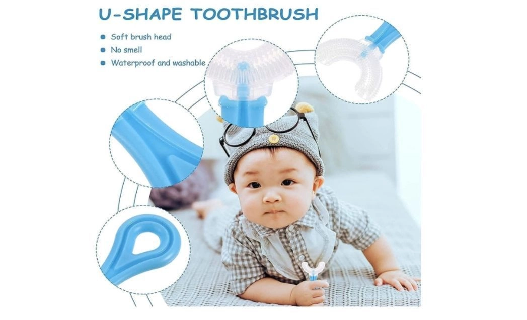 U-Shaped,Hand Powered For Kids 2-6 Years Kids Baby Infant Manual Toothbrush, Food Grade Ultra Soft Silicone Brush Head, Whole Mouth Cleaning Tool (U-Shaped Brush) (Pink, Pack of 1) 6