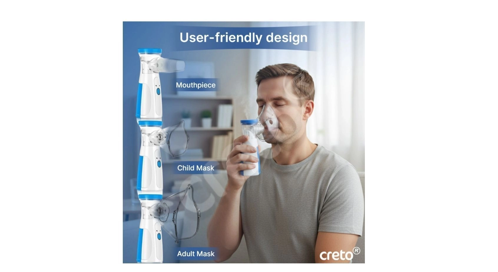 Portable Mesh Nebulizer for Adults & Kids, Handheld Nebuliser Machine with 2 Masks, 1 Mouth piece & Usb, Cool Mist Inhailer for Cold & Cough, Breathing Problems - (White) 4