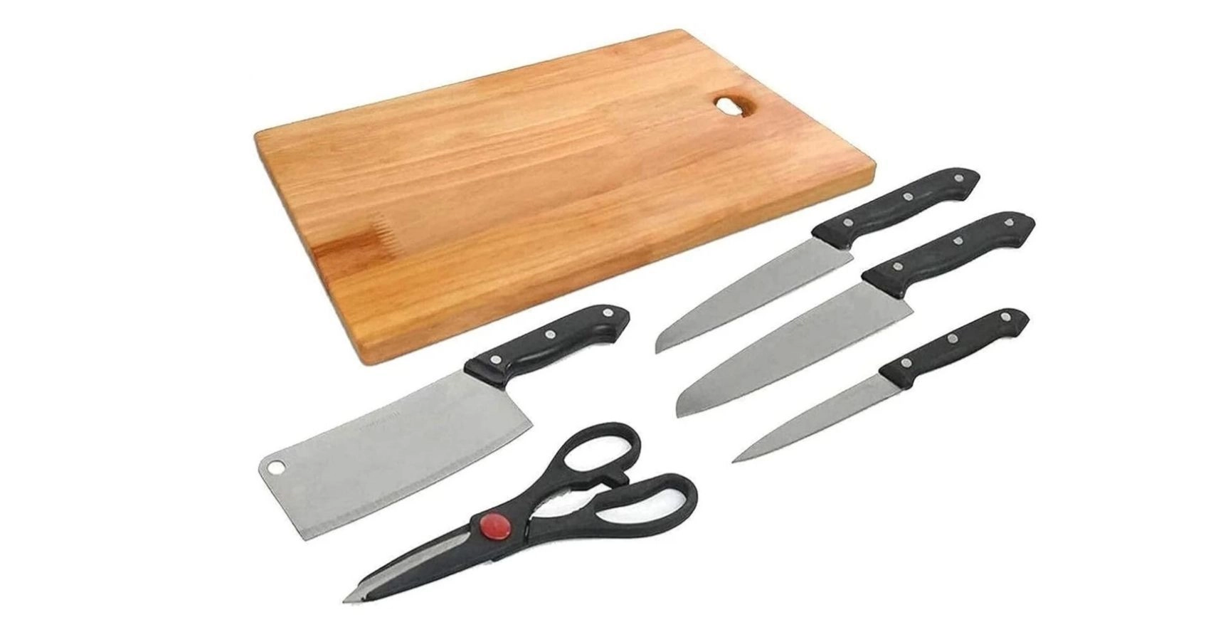 Stainless Steel Kitchen Knife Set with Wooden Chopping Board & Scissor for Vegetable & Meat Cutting, Fruit Cutter Board (Set of 4 Knife + 1 Scissor + 1 Chopper Board) 1