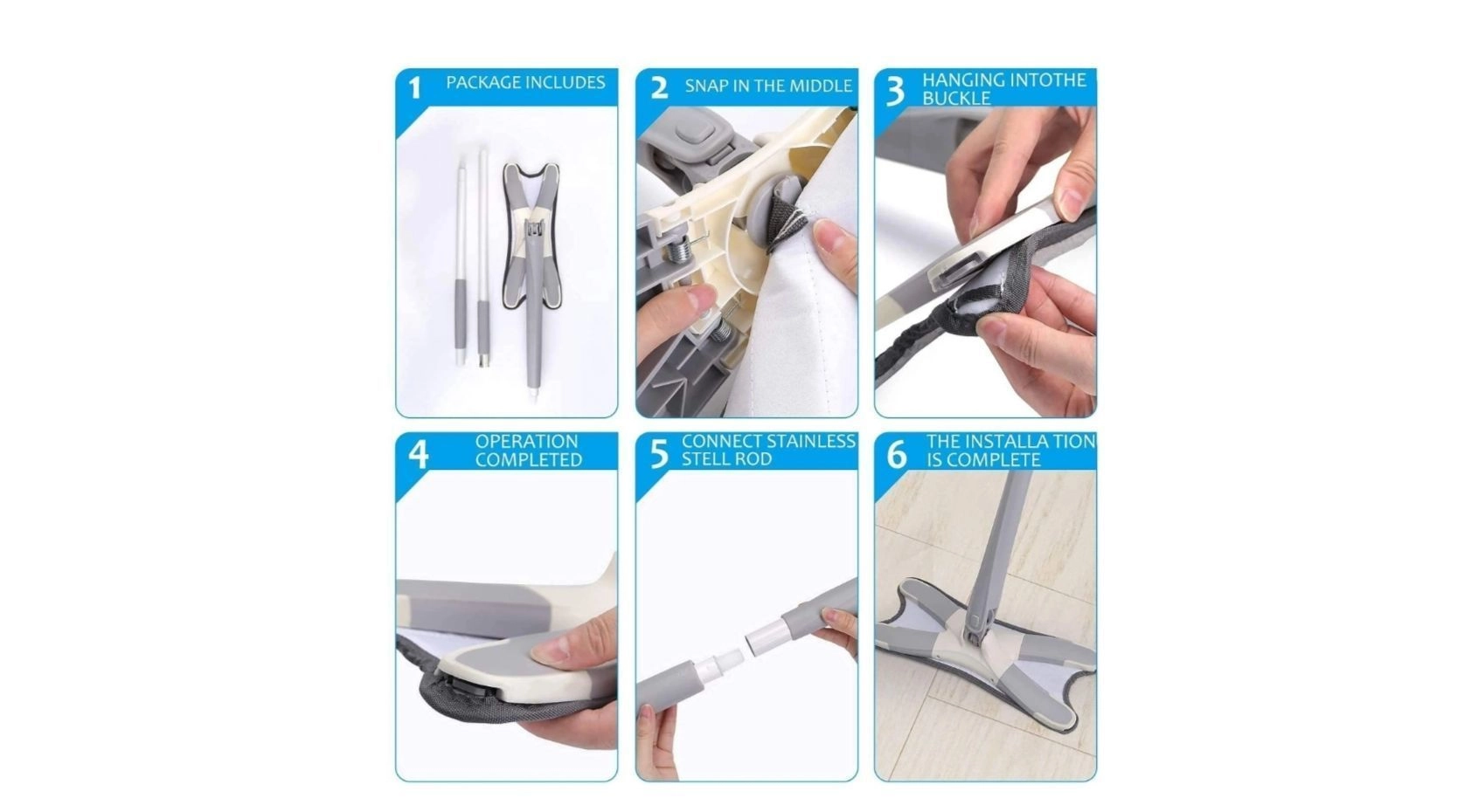 X Shape Microfiber Mop for Floor Cleaning,Dust Self Wringing,Ceramic & Wood Floor Cleaner ,Dry Wet Hands-Free Manual Extrusion Household Cleaning Tool , Holder 3
