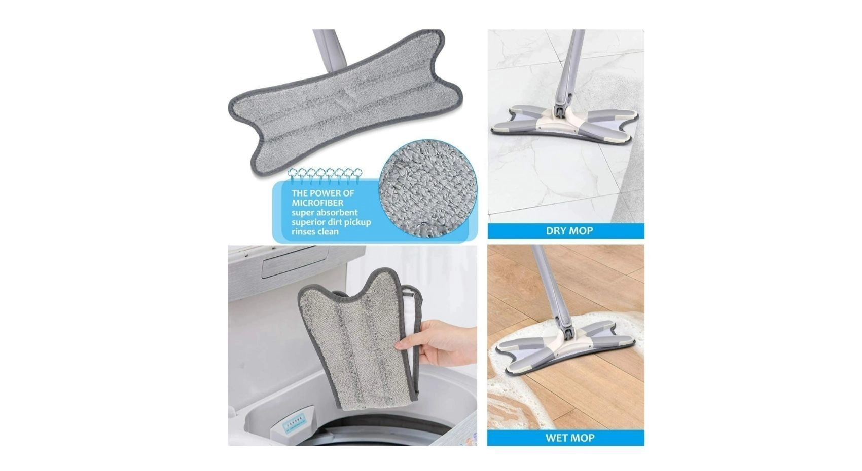 X Shape Microfiber Mop for Floor Cleaning,Dust Self Wringing,Ceramic & Wood Floor Cleaner ,Dry Wet Hands-Free Manual Extrusion Household Cleaning Tool , Holder 4