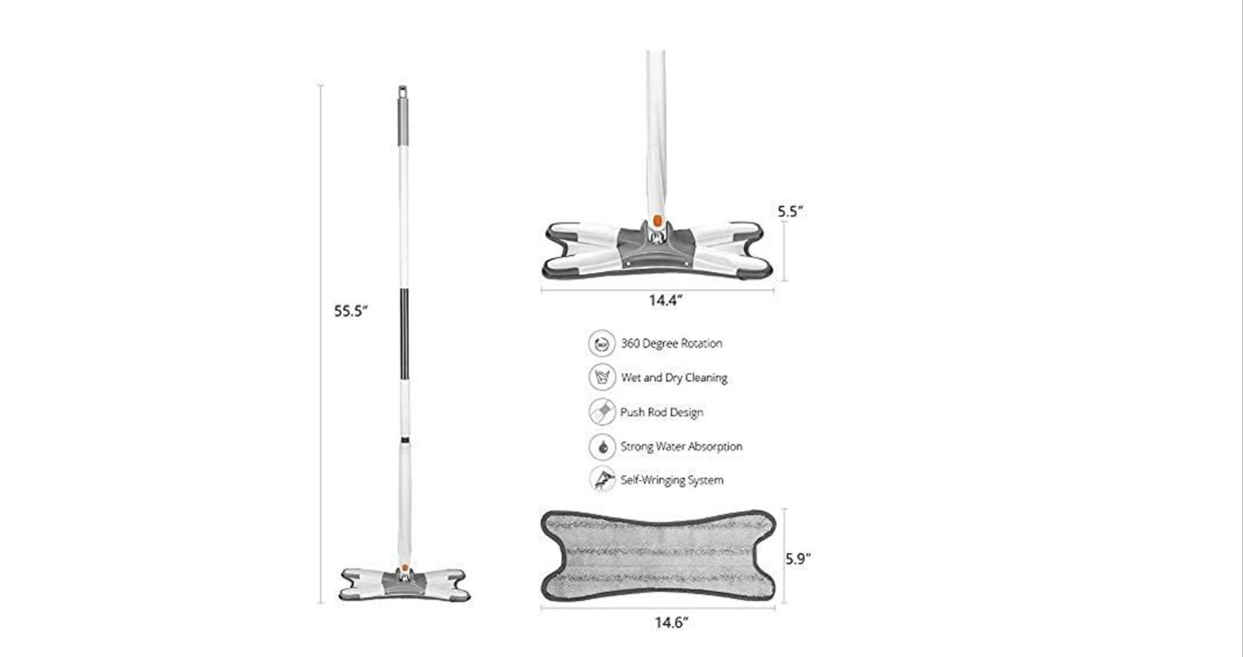 X Shape Microfiber Mop for Floor Cleaning,Dust Self Wringing,Ceramic & Wood Floor Cleaner ,Dry Wet Hands-Free Manual Extrusion Household Cleaning Tool , Holder 5