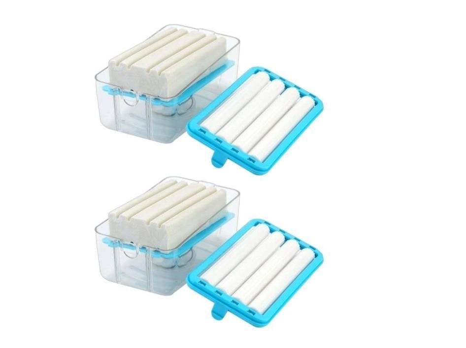 Plastic 2-in-1 Portable Laundry Rolling Soap Box Soap Bar Box Dispenser with Rubber Roller Foaming Soap Saver with Drain Holes and Spring Travel Soap Holder, Multicolor pack of 2 pcs 1