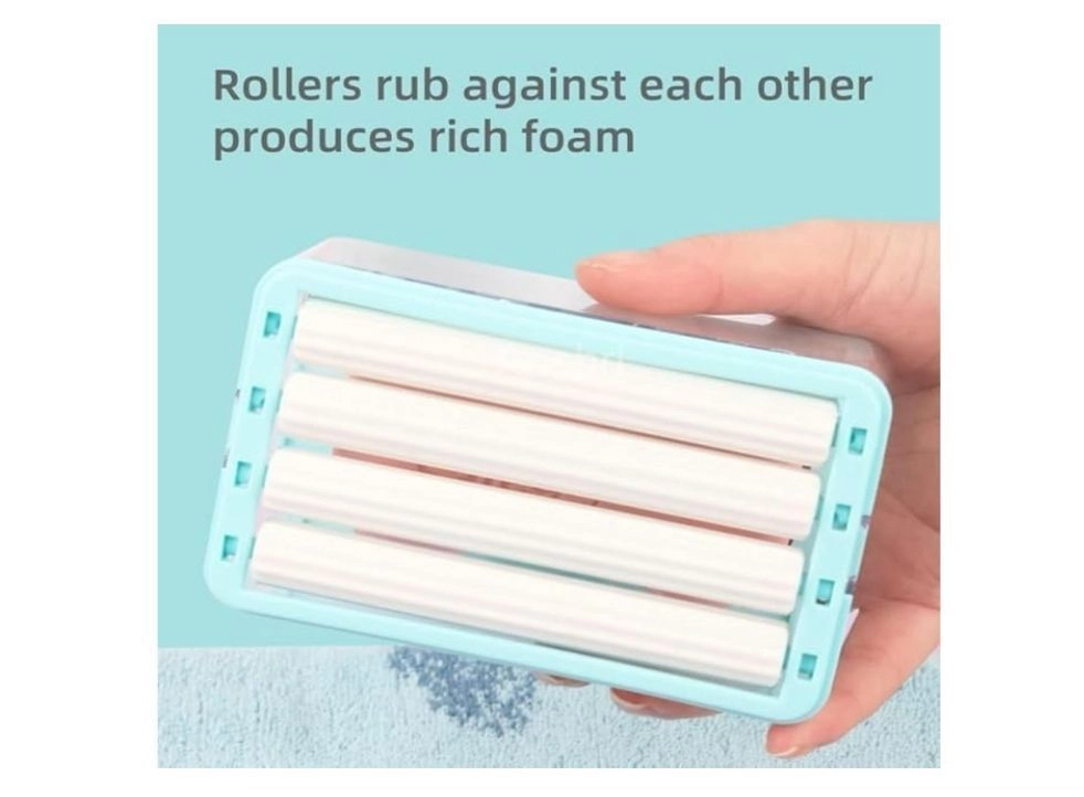 Plastic 2-in-1 Portable Laundry Rolling Soap Box Soap Bar Box Dispenser with Rubber Roller Foaming Soap Saver with Drain Holes and Spring Travel Soap Holder, Multicolor pack of 2 pcs 7