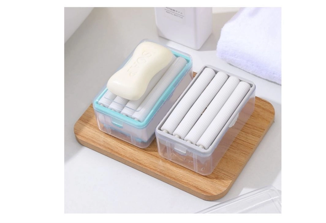 Plastic 2-in-1 Portable Laundry Rolling Soap Box Soap Bar Box Dispenser with Rubber Roller Foaming Soap Saver with Drain Holes and Spring Travel Soap Holder, Multicolor pack of 2 pcs 8