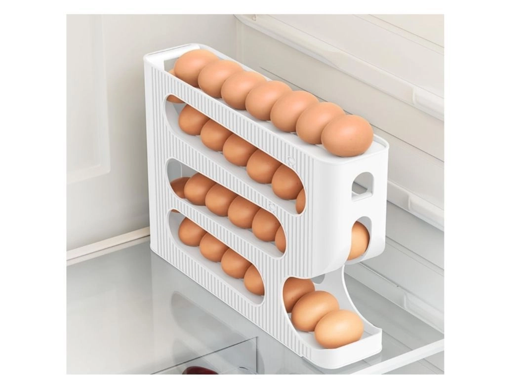 Plastic Automatic Rolldown Refrigerator Egg Holder, 4 Tier, Gravity Feed Design, Holds up to 30 Eggs, Space Saving Stackable Organiser (Pack of 1) 1