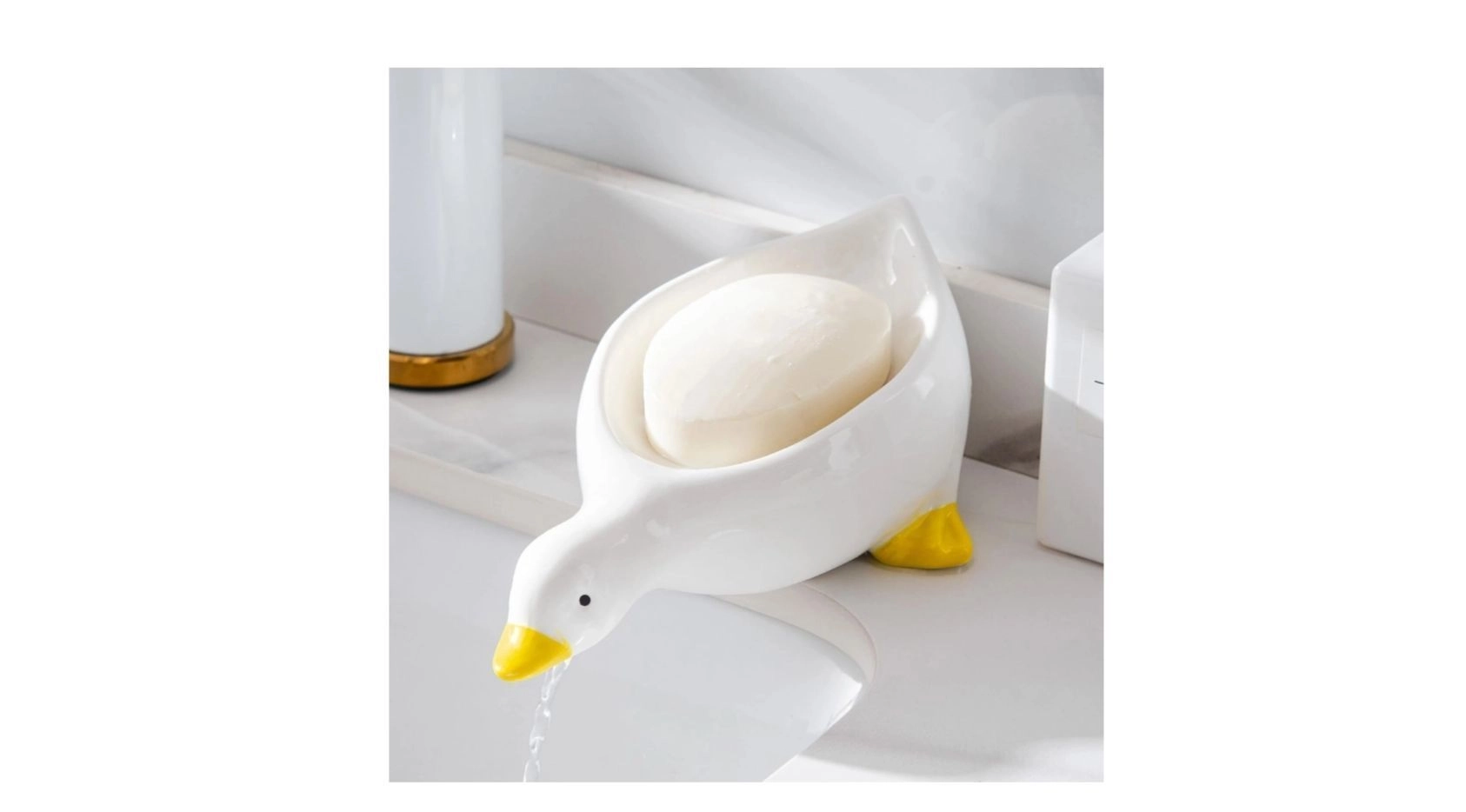 Duck Soap Dish with Drain, White with Yellow Beak, 20 CM | Bar Soap Holder Tray, For Bathroom, For Kitchen Counter 1