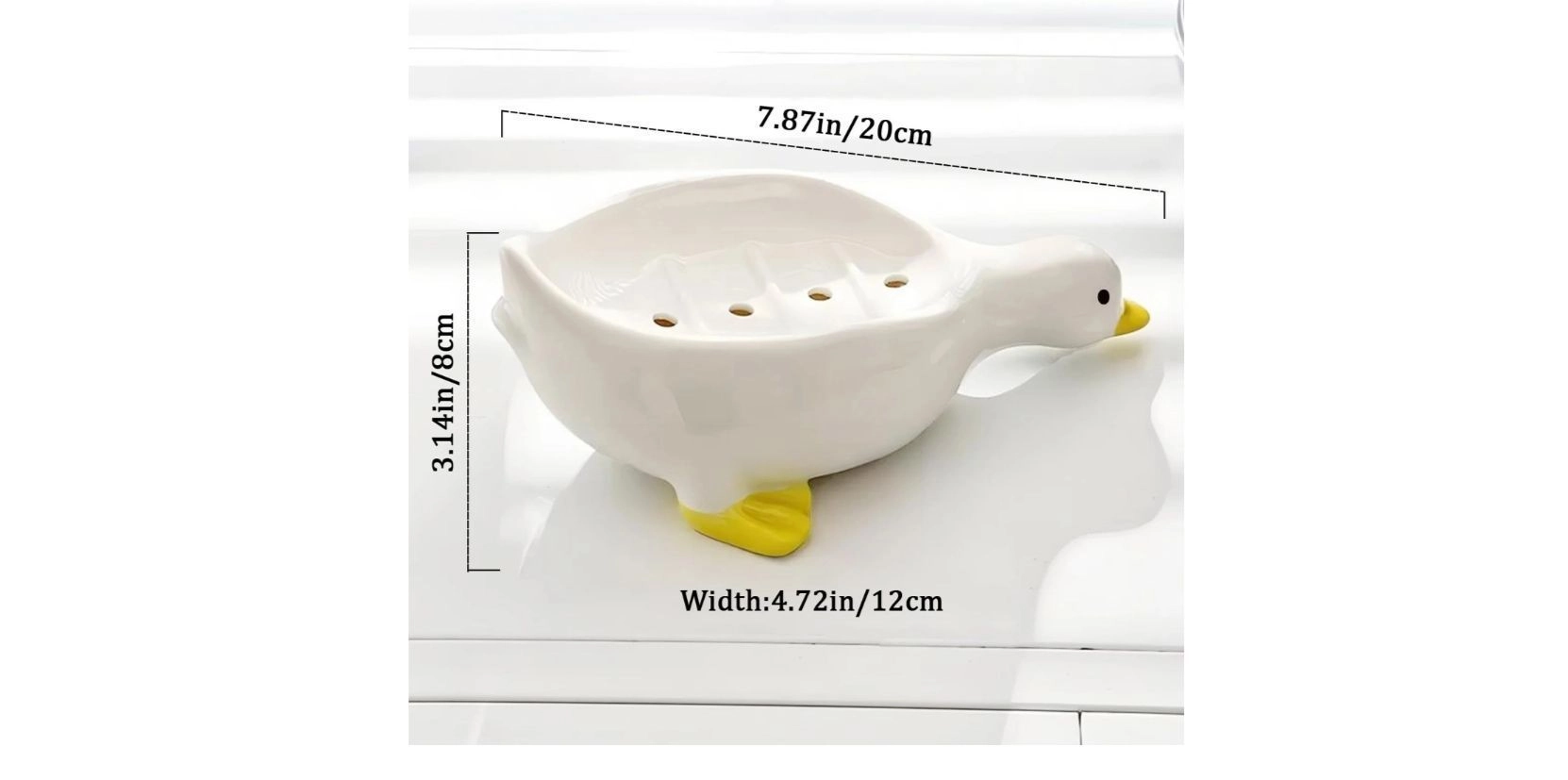 Duck Soap Dish with Drain, White with Yellow Beak, 20 CM | Bar Soap Holder Tray, For Bathroom, For Kitchen Counter 2