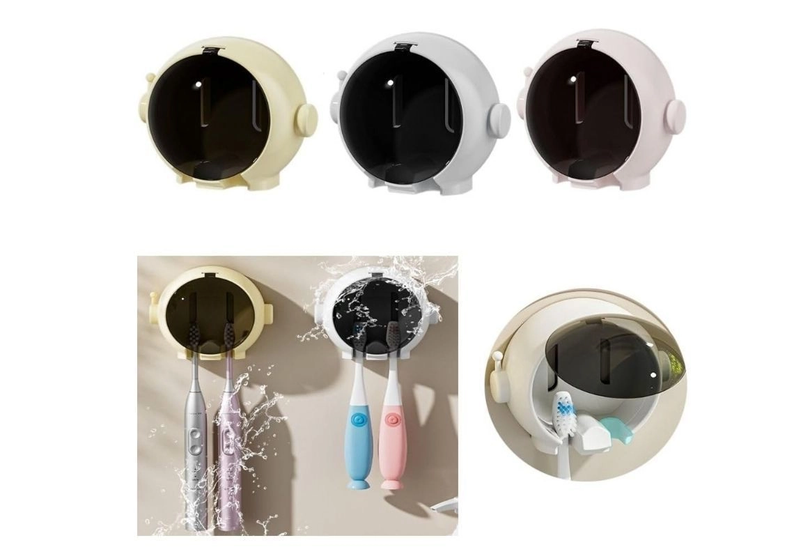 1. Wall Mounted Electric Toothbrush Holder  | Dustproof Clear Window Bathroom Organizer | Self-Adhesive Vertical Quick Dry Toothbrush Storage Holder 4