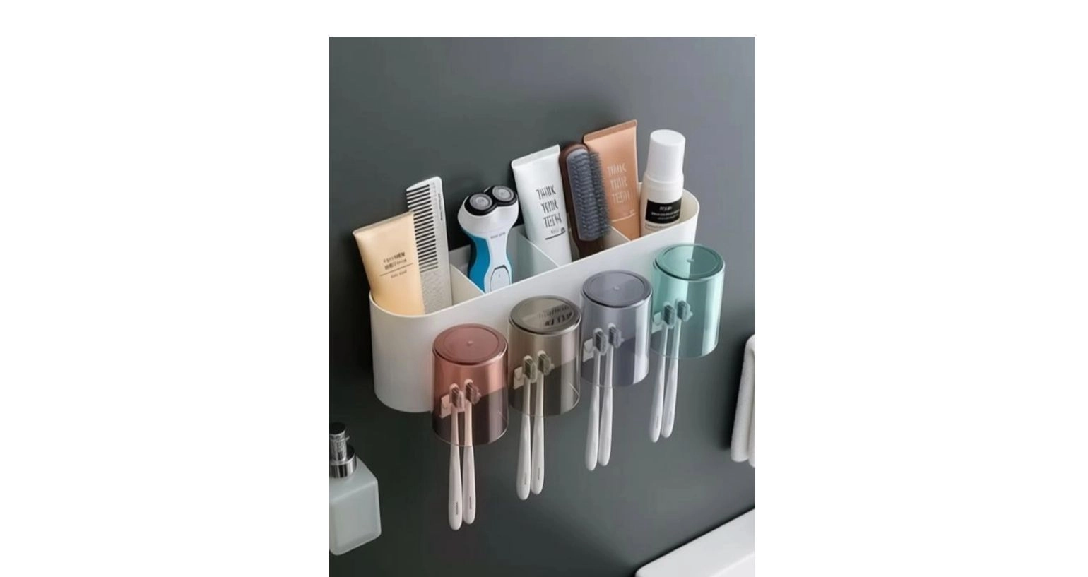 Plastic Toothbrush Holder Wall Mounted, Tooth Brushes Holder, Toothbrush Holders for Bathroom, Brush Holder for Bathroom Wall Mounted (4 Cup, White) 1