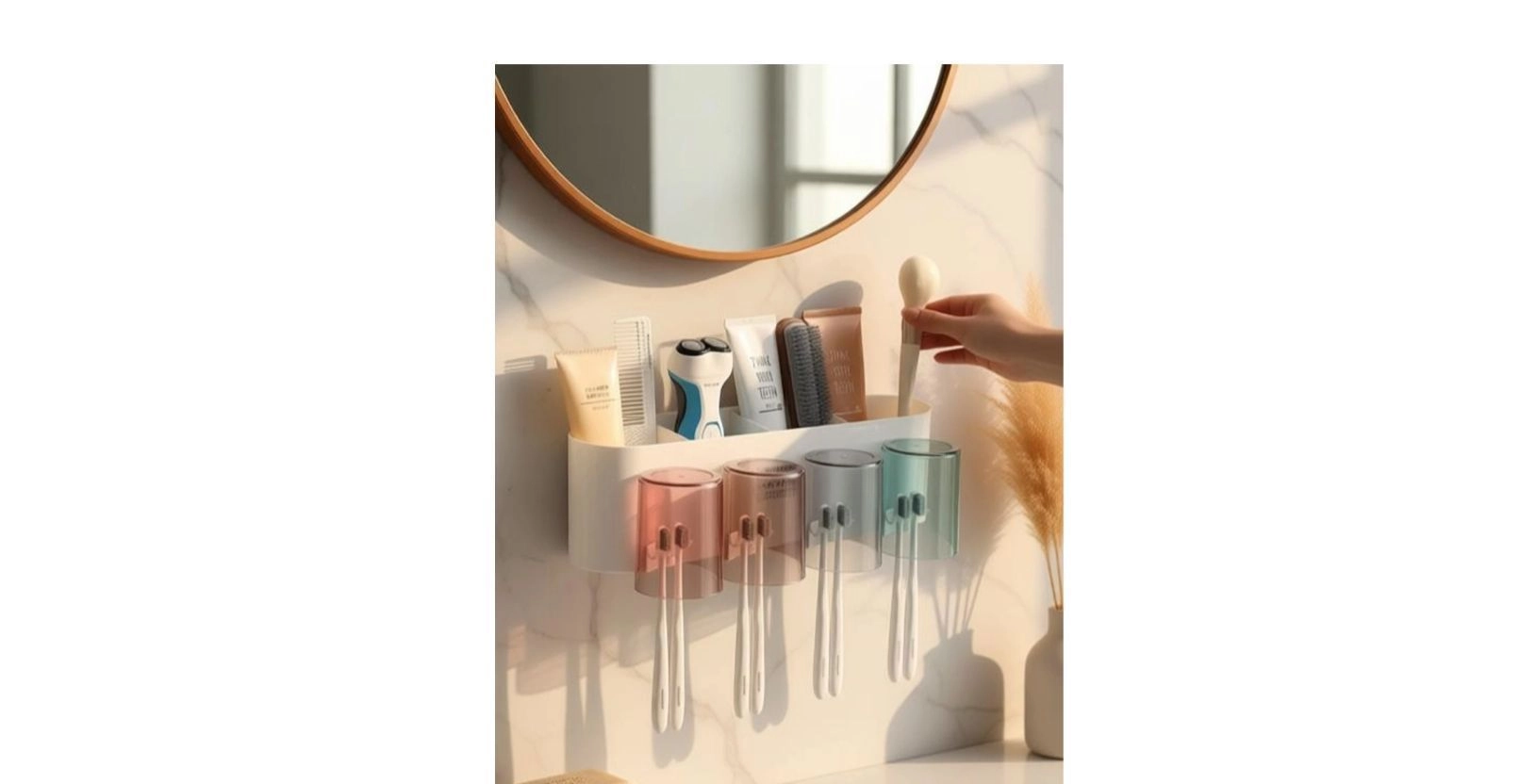 Plastic Toothbrush Holder Wall Mounted, Tooth Brushes Holder, Toothbrush Holders for Bathroom, Brush Holder for Bathroom Wall Mounted (4 Cup, White) 2
