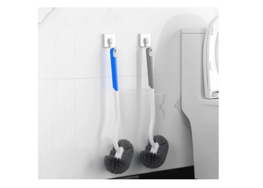 Modern Curved Toilet Brush with Wall Mount, White Handle with Gray Bristles, Long-Handled Design for Deep Cleaning, No-Stain Bathroom Cleaning Cleaning Brush，Soft Fur Toilet Brush，Plastic Material 2