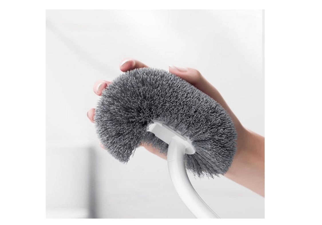 Modern Curved Toilet Brush with Wall Mount, White Handle with Gray Bristles, Long-Handled Design for Deep Cleaning, No-Stain Bathroom Cleaning Cleaning Brush，Soft Fur Toilet Brush，Plastic Material 3