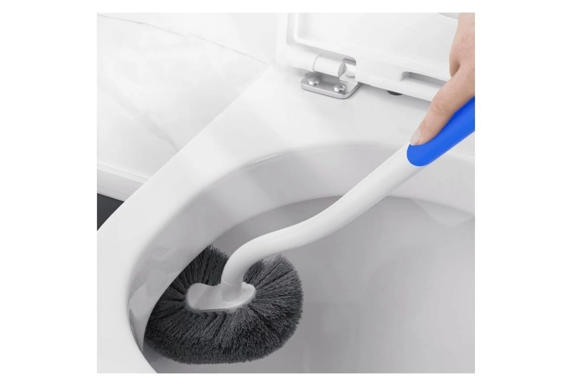 Modern Curved Toilet Brush with Wall Mount, White Handle with Gray Bristles, Long-Handled Design for Deep Cleaning, No-Stain Bathroom Cleaning Cleaning Brush，Soft Fur Toilet Brush，Plastic Material 5