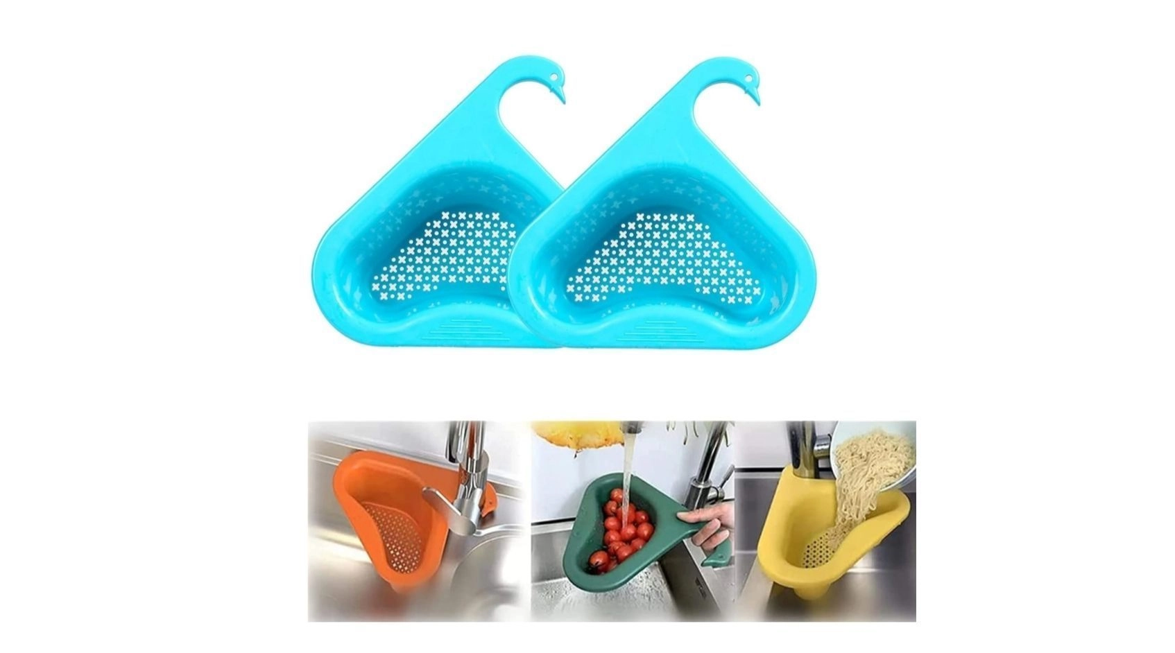 Kitchen Sink Drain Basket Swan Drain Rack,  Swan Drain Basket for Kitchen Sink, Multifunctional Kitchen Triangle Sink Filter, Triangle Sink Drain Rack Corner Kitchen Sink Strainer Basket (Blue)