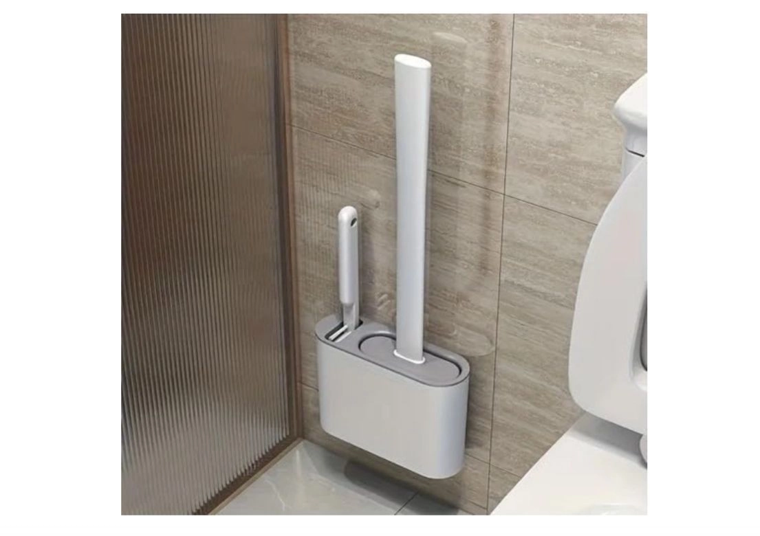 2-in-1 Toilet Brush Set with Holder, Wall Mounted Silicone Toilet Cleaning Brush with Hanging Stand, Soft Flexible Bristles for Deep Cleaning, Quick Dry Hygienic Bathroom Cleaner, Space Saving Design 2