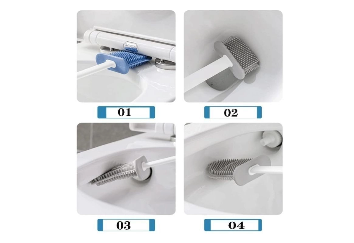 2-in-1 Toilet Brush Set with Holder, Wall Mounted Silicone Toilet Cleaning Brush with Hanging Stand, Soft Flexible Bristles for Deep Cleaning, Quick Dry Hygienic Bathroom Cleaner, Space Saving Design 3