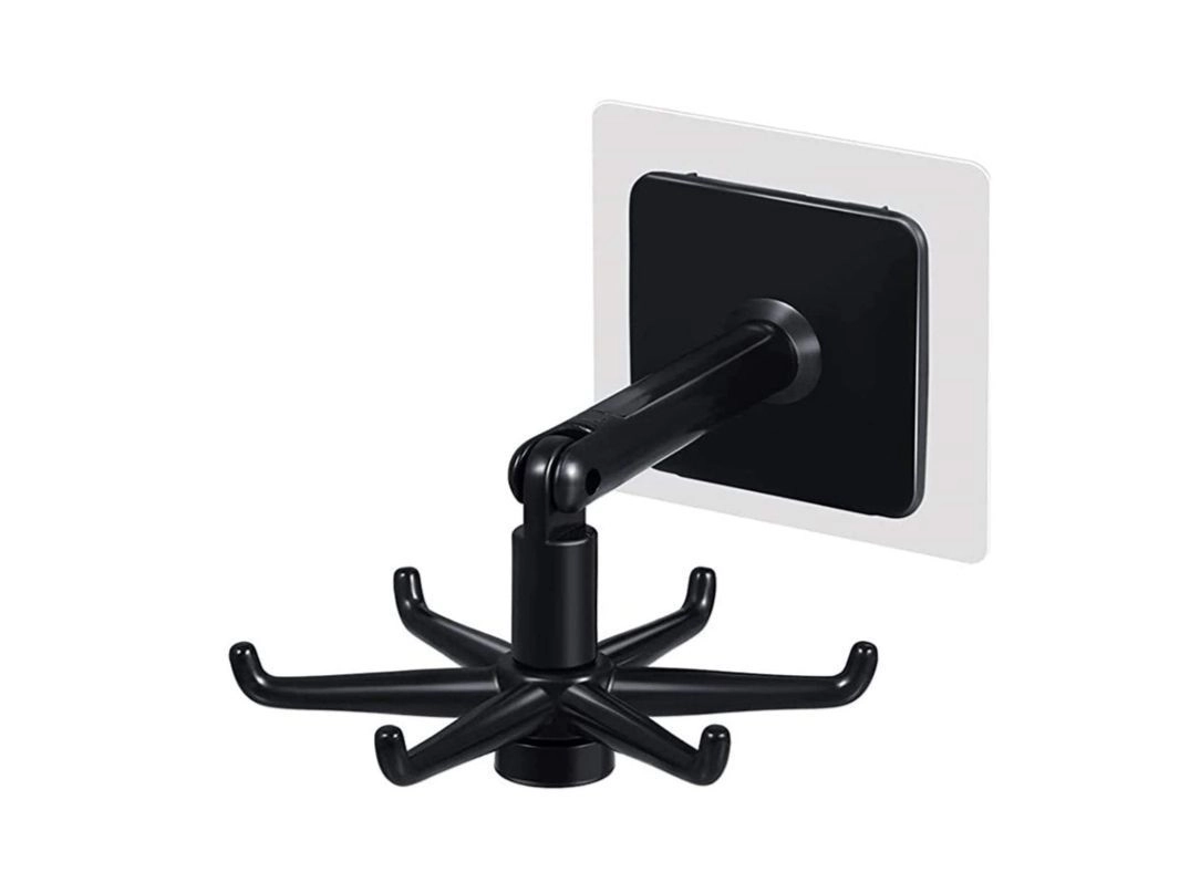 Wall Mount Hook Hanger, Black, 360 Degree Rotating, Adhesive Mounting, Multi-Purpose Storage Organizer 1